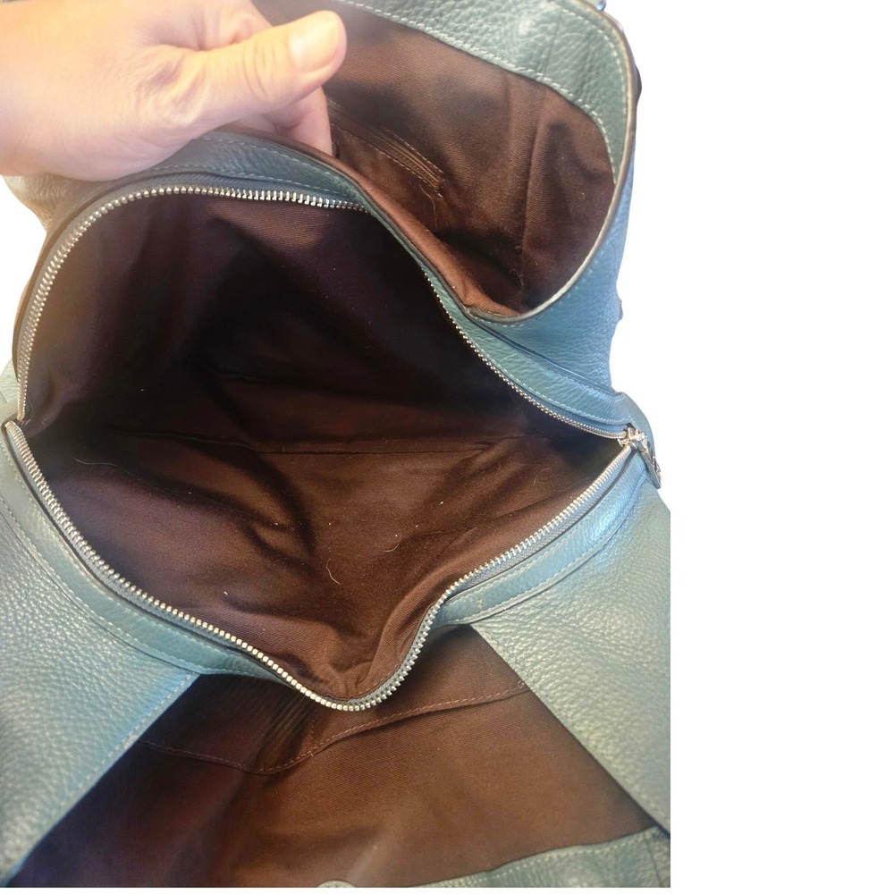 Coach Pebbled Leather Hobo Bag Teal Blue Shoulder Bag Triple Compartment - Picture 13 of 13